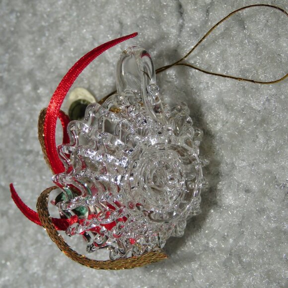 Vintage Clear Glass Holiday Christmas Candle Ornament w/Handle Red Roses Ribbon - Picture 6 of 16